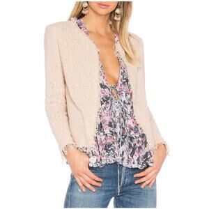 nwot IRO Azurespe Jacket FR 34/US 2  Beige Open Fringe-Edge Pocket Knit-Cotton